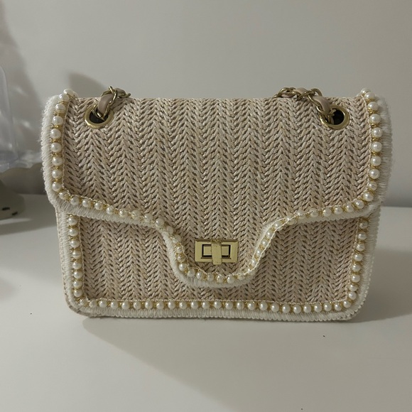 Olivia Miller Handbags - Olivia Miller Cream Pearl-Trimmed Shoulder Bag